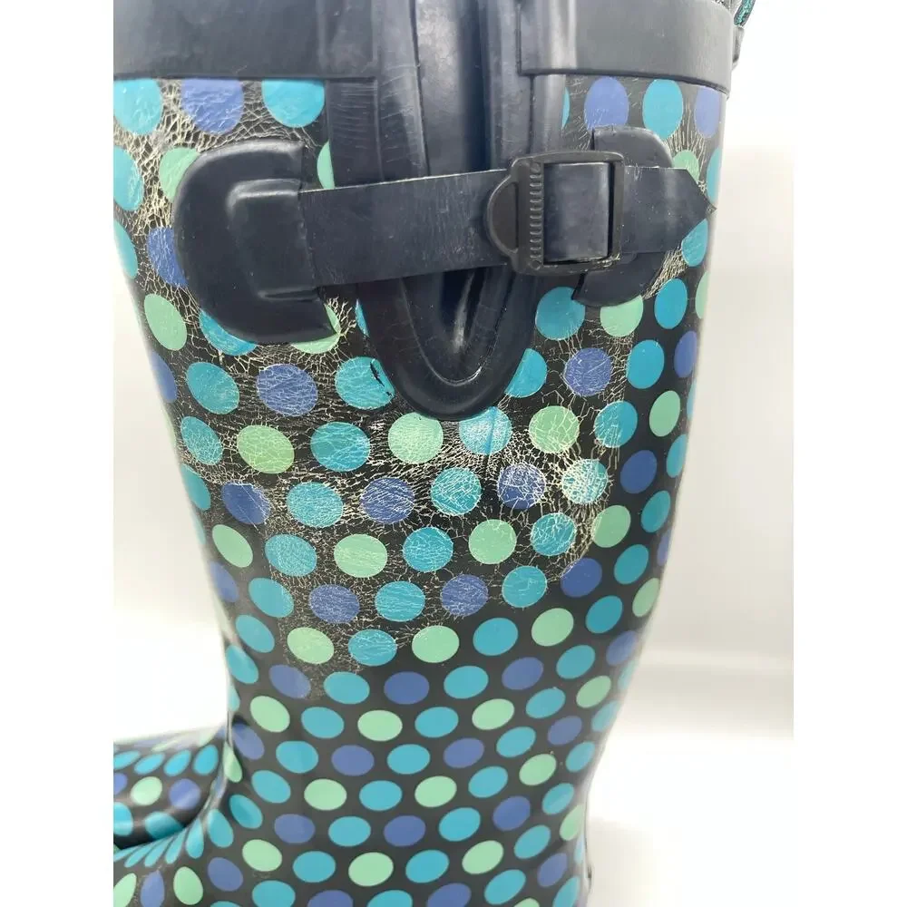 Capelli Women's New York Blue / Green Polka Dot Rubber Rain Boots Size 8